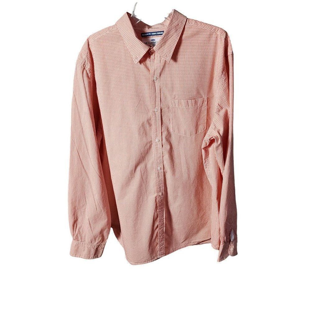 Old Navy The Classic Shirt XXL Men's Long Sleeve Orange Checkered Shirt